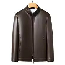 WW | Lederjacke Slim Fit Stehkragen Minimalistisches Design Mit Reißverschluss