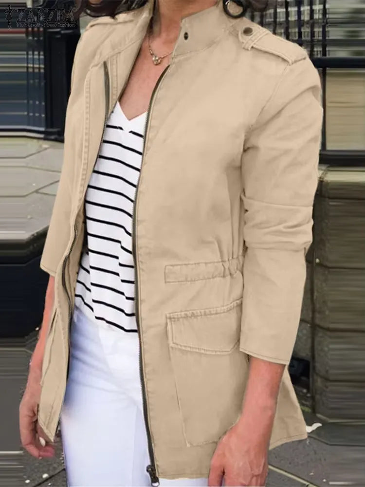 WW | Cargo Jacket Loose fit Cotton Zipper Stand-up collar Flap pockets