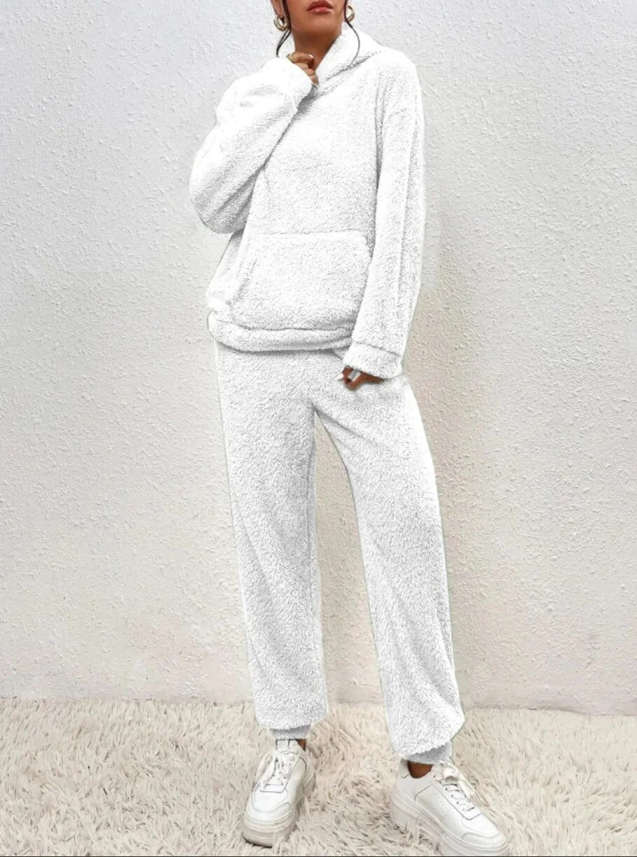 WW | Lounge Set Teddy Fleece Relaxed Fit Hood and Kangaroo Pocket