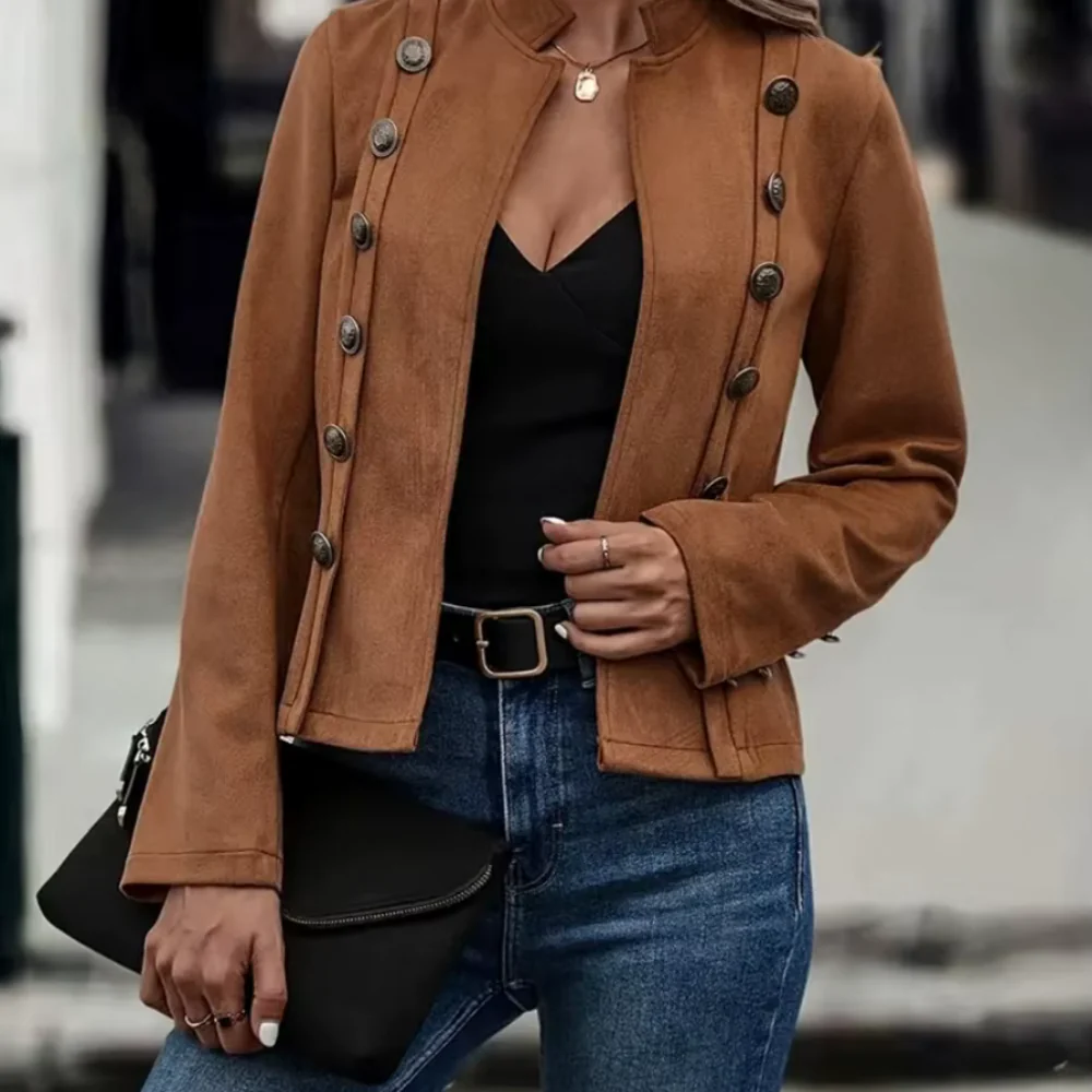WW | Jacket Tailored fit Suede texture High collar Asymmetric button placket