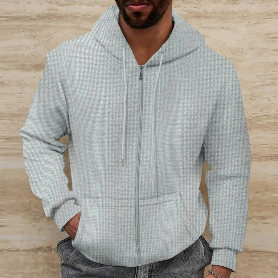 WW | Hoodie Waffle Texture Regular Fit Zipper Casual Style