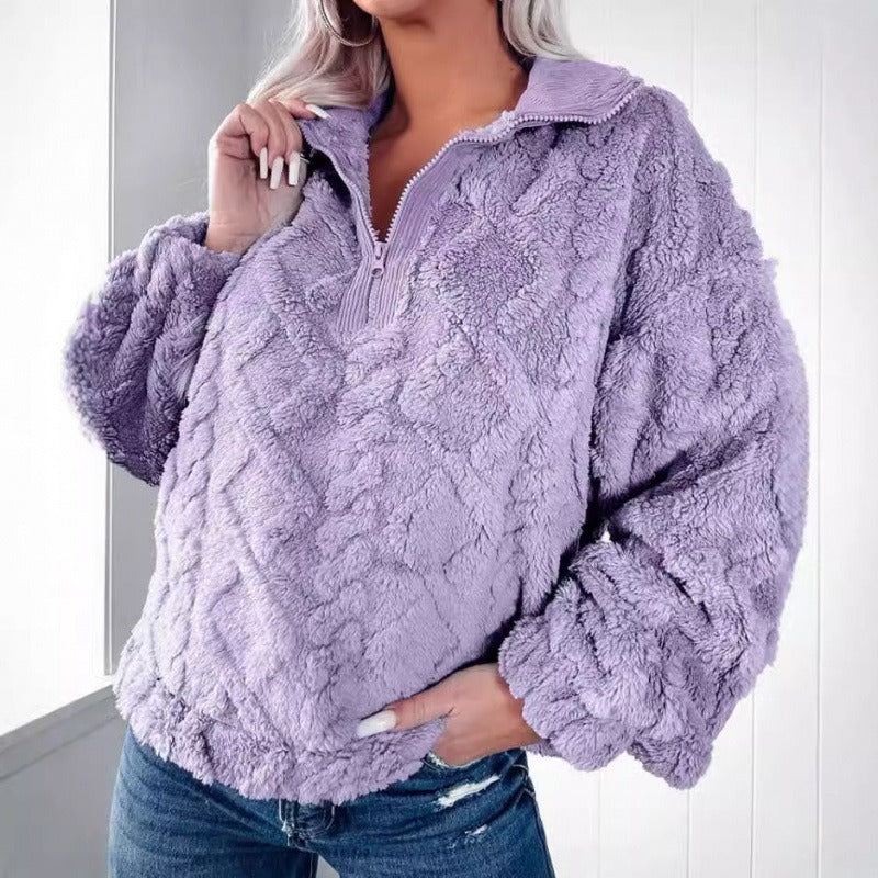 WW | Halb Reißverschluss Plush Fleece Übergröße Passform Stehkragen