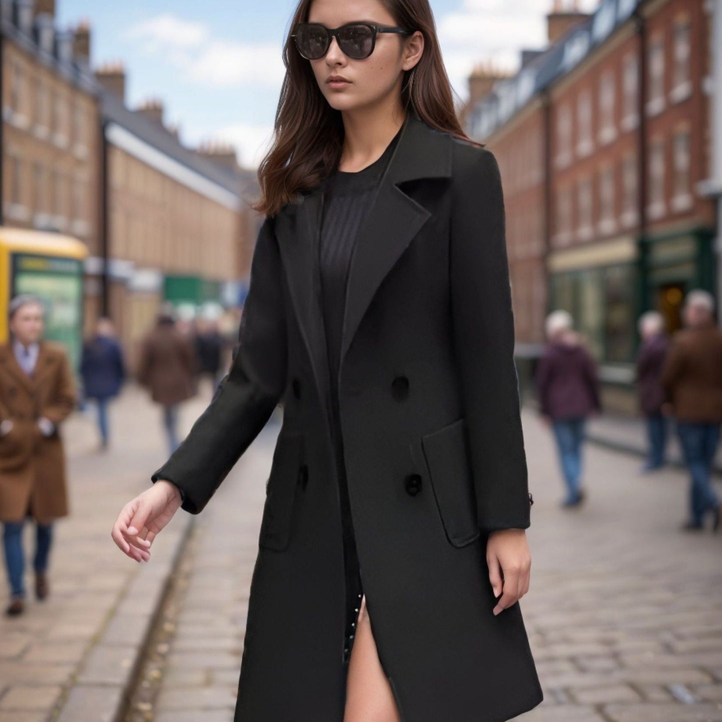 WW | Wool Coat Slim Fit Knee-Length Double Breasted Tailored Model