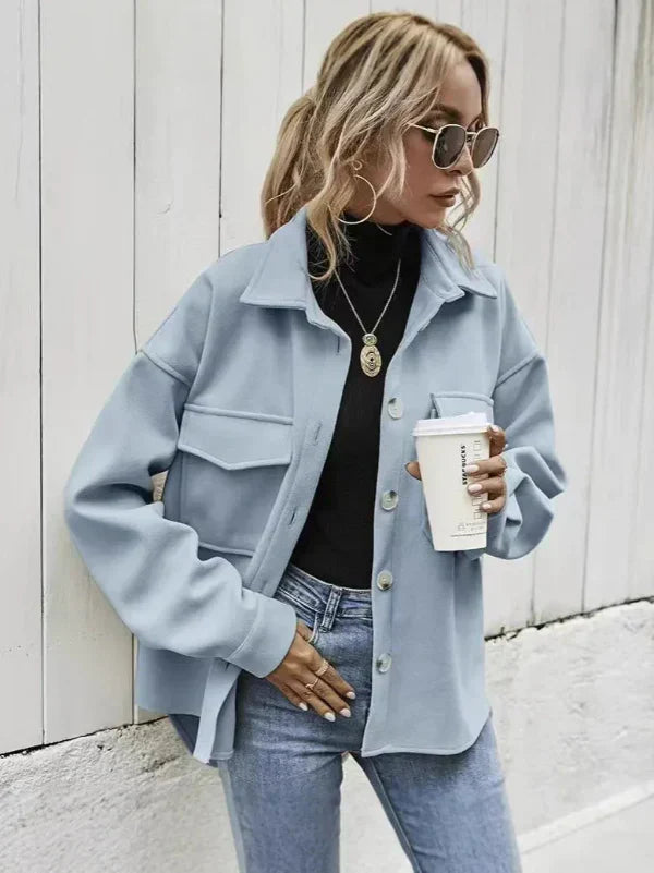 WW | Damen Wollmantel – Oversized Fit – Reverskragen – Knopfverschluss – Hüftlänge