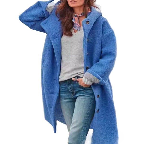 WW | Women's Full-Length Coat – Oversized Fit – Wool-Feel – With Hood and Pockets