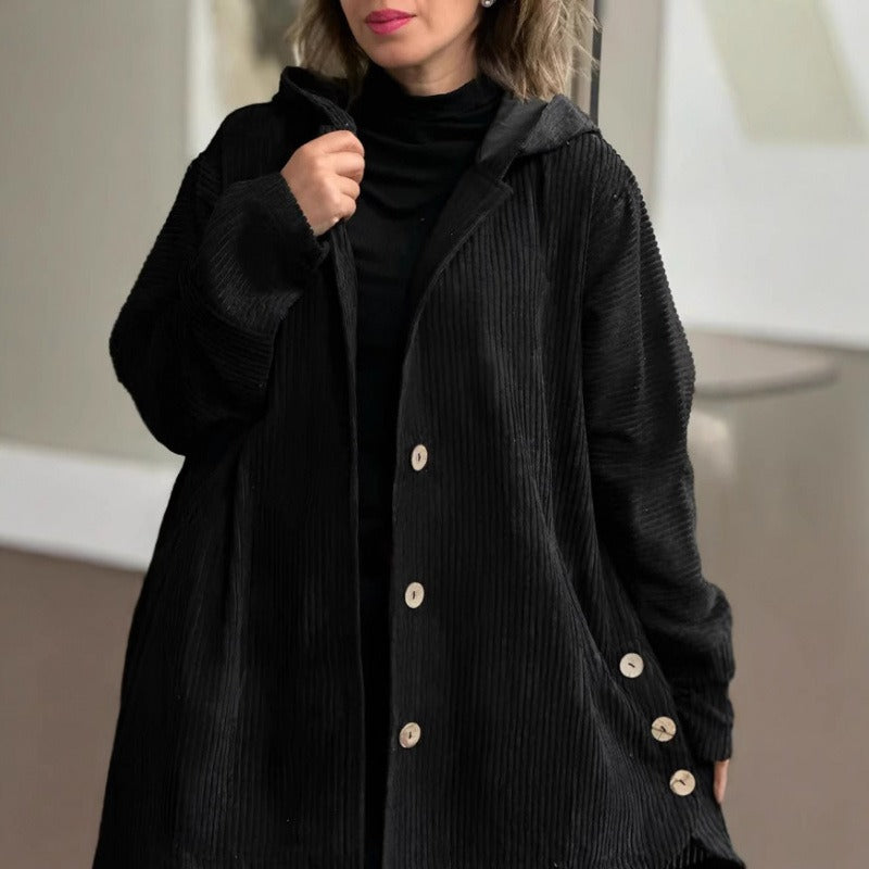 WW | Cord Casual Fit Hooded Knee Length with Buttons