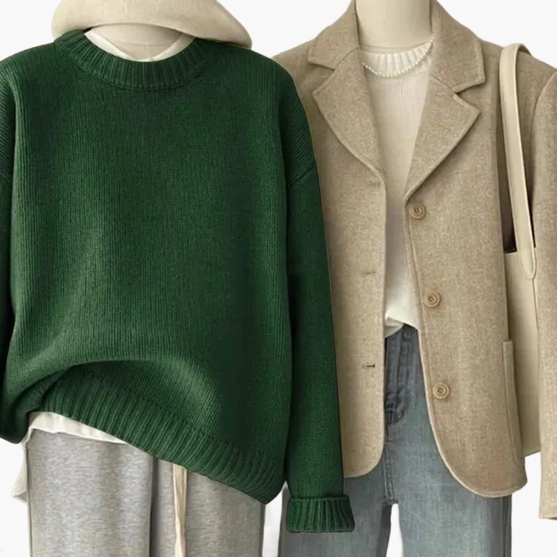 WW | Casual Retro Japanese Style Set - Knitted Sweater and Blazer for Everyday and Leisure
