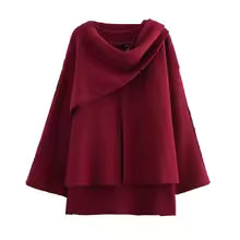 WW | Coat - Knitted texture - Oversized fit - Asymmetric collar - Mid-length