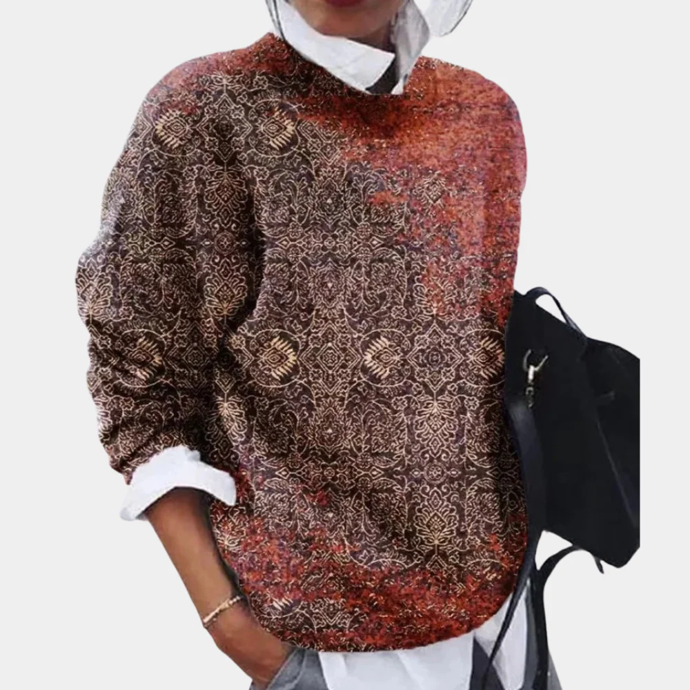 WW | Sweatshirt Entspannte Passform Gestrickt Geometrisches Muster Rundhalsausschnitt Lange Ärmel