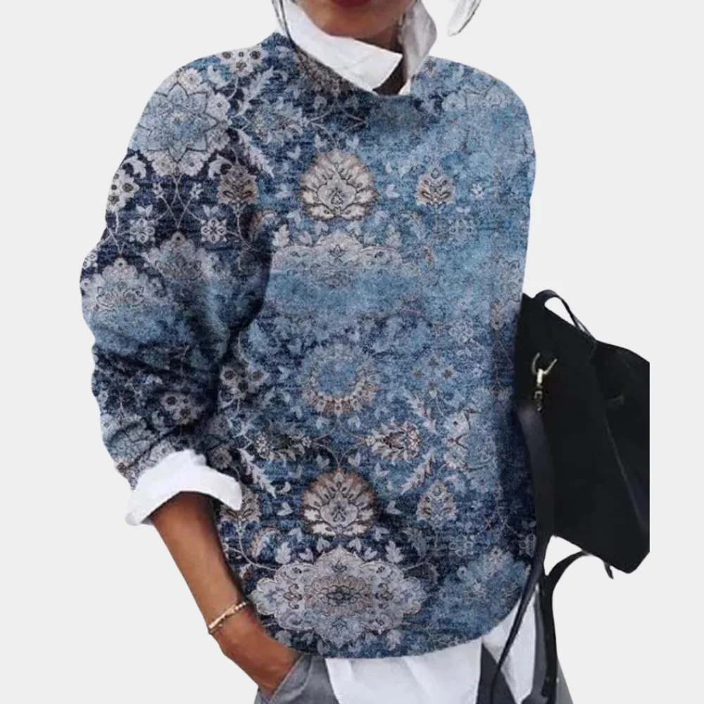 WW | Sweatshirt Entspannte Passform Gestrickt Geometrisches Muster Rundhalsausschnitt Lange Ärmel