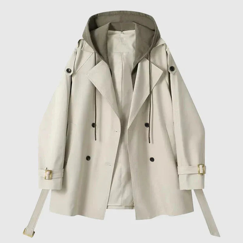 WW | Trenchcoat Übergröße Passform Kapuze Doppelt brustig Gürtel Baumwolle Stil