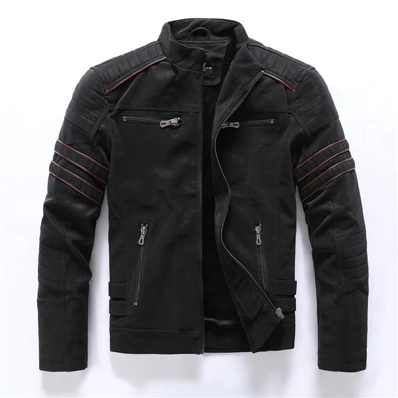 WW | Biker Jacket Slim Fit Quilted Shoulders Zip Closure Stand-Up Collar
