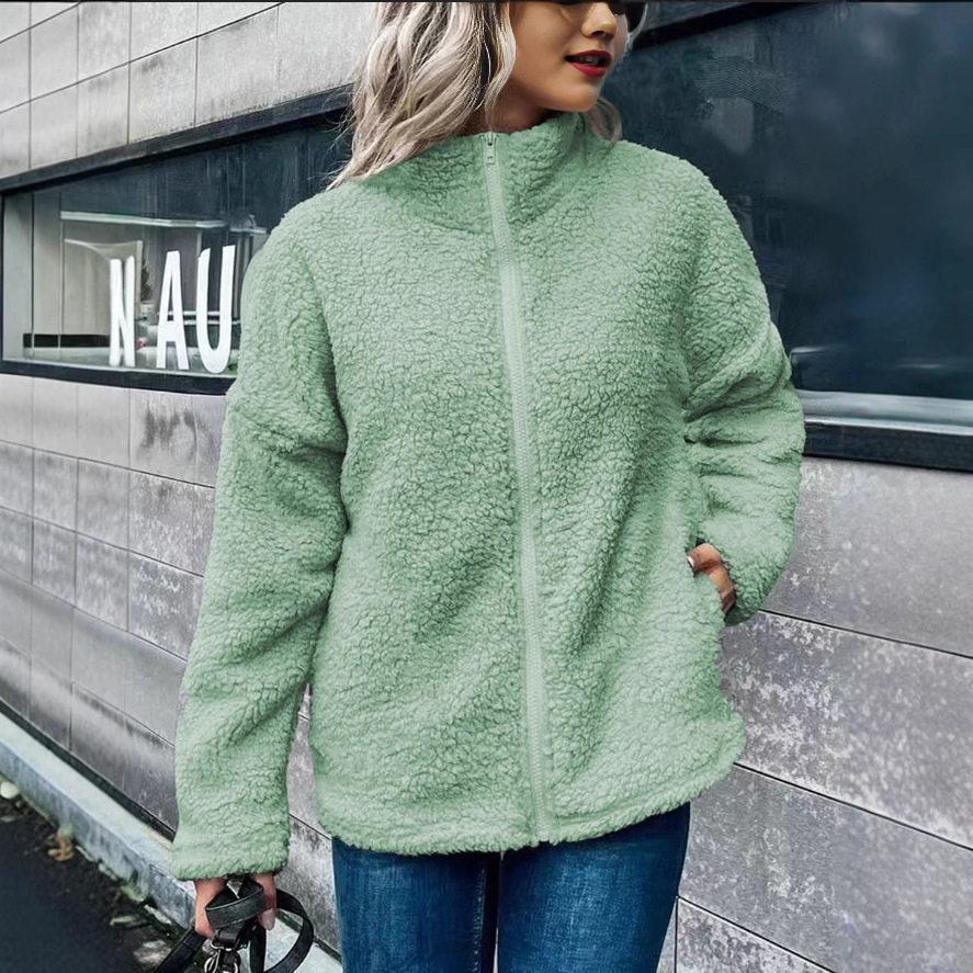 WW | Women's Fleece Coat – Oversized Fit – Wool Blend – Stand-Up Collar – Front Zipper