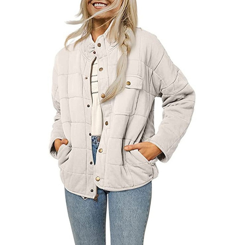 WW | Women's Quilted Jacket – Loose Fit – Stand-Up Collar – Button Placket – Side Pockets