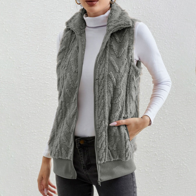 WW | Ohne Ärmel Jacquard Fleece Reißverschluss Hoher Kragen Relaxed Passform