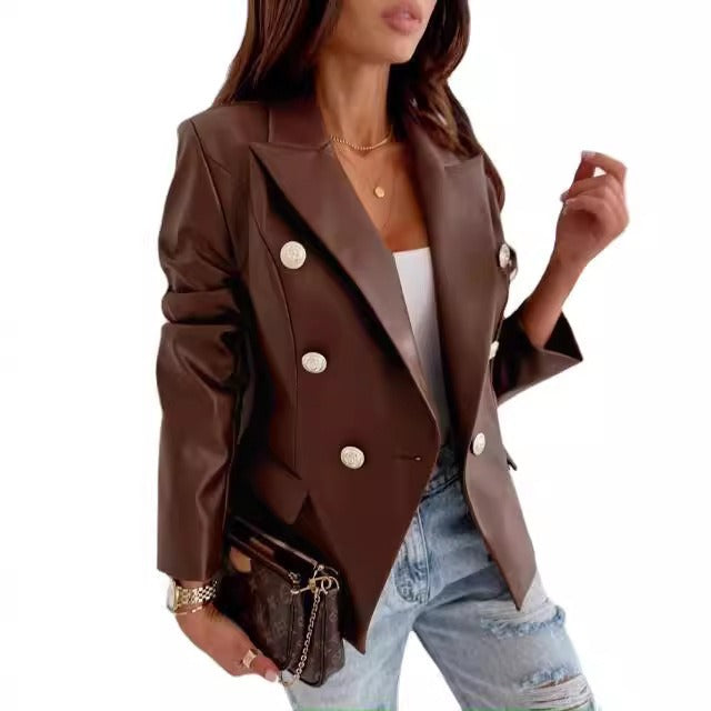 WW | Blazer Tailored fit Faux leather Double Lined Structured Lapels