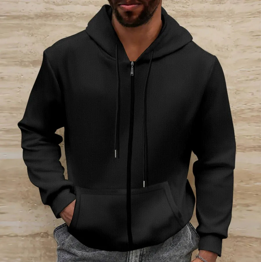 WW | Hoodie Waffle Texture Regular Fit Zipper Casual Style