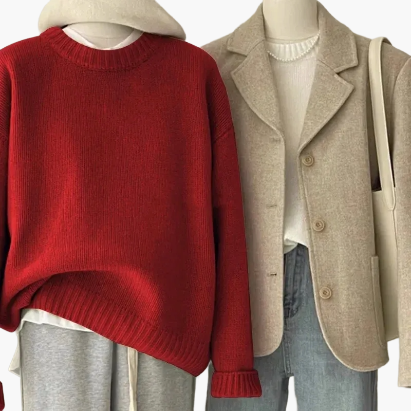 WW | Casual Retro Japanese Style Set - Knitted Sweater and Blazer for Everyday and Leisure