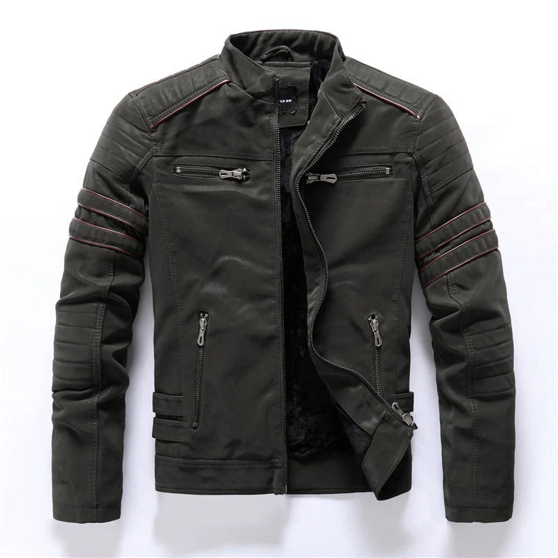 WW | Biker Jacket Slim Fit Quilted Shoulders Zip Closure Stand-Up Collar