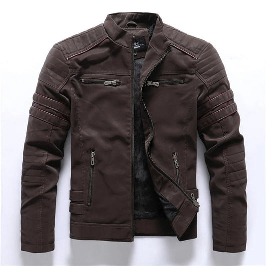 WW | Biker Jacket Slim Fit Quilted Shoulders Zip Closure Stand-Up Collar