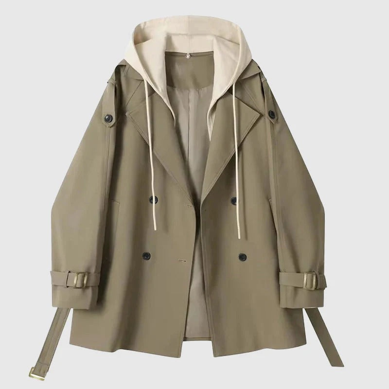 WW | Trenchcoat Übergröße Passform Kapuze Doppelt brustig Gürtel Baumwolle Stil