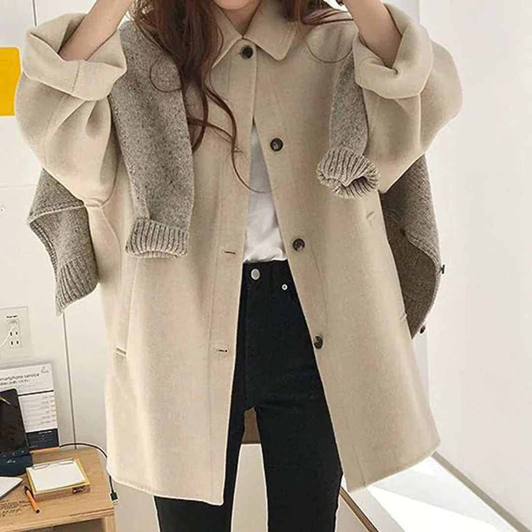 WW | Jacket - Wool - Loose Fit - Hip Length - Button Closure - Classic Collar