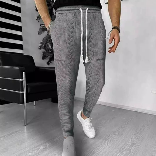 WW | Trousers Jogger Jacquard Structure Straight Fit Drawstring Turn-up Hems