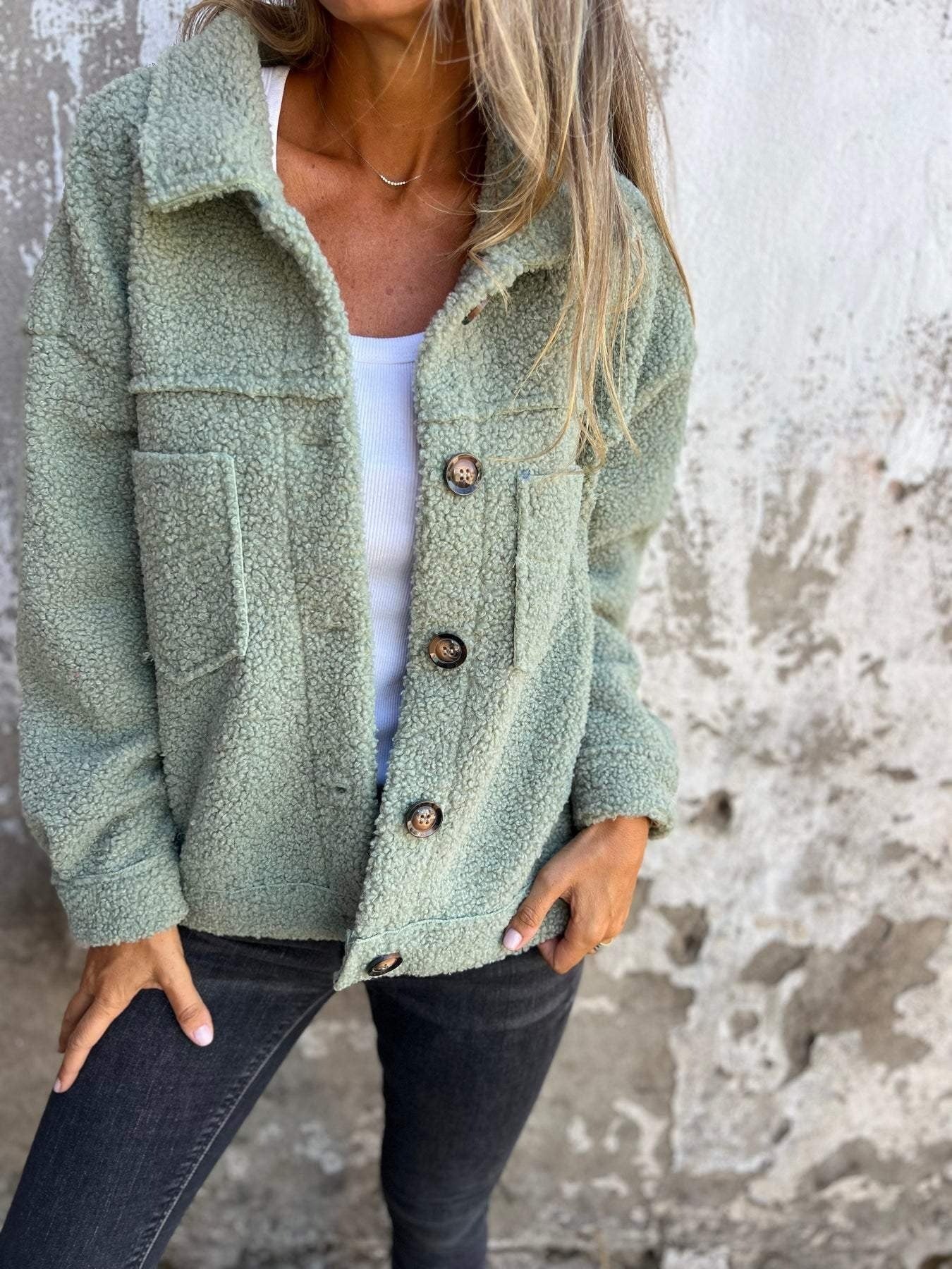 WW | Sheepskin Loose fit Wide collar Button front Casual style