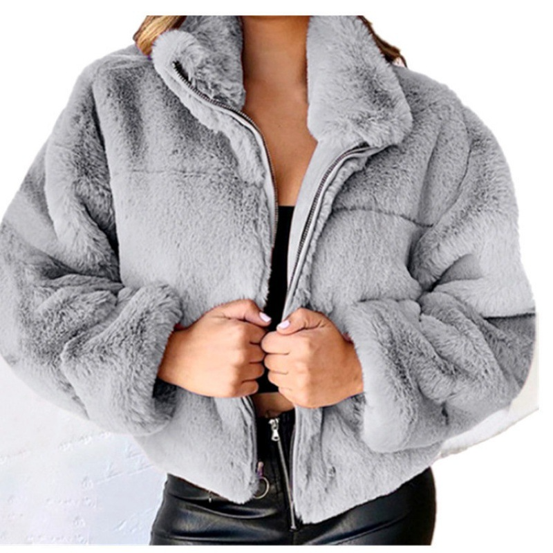 WW | Damen Kunstpelzmantel – Oversized Schnitt – Kurze Länge – Reißverschluss vorne – Hoher Kragen