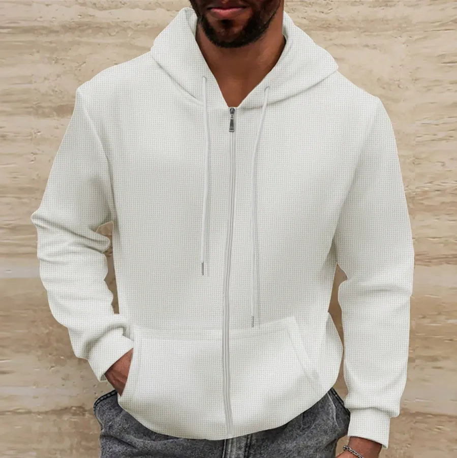 WW | Hoodie Waffle Texture Regular Fit Zipper Casual Style