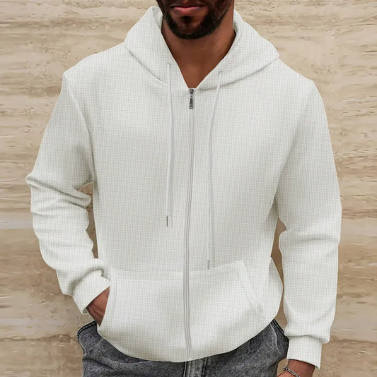 WW | Hoodie Waffle Texture Regular Fit Zipper Casual Style