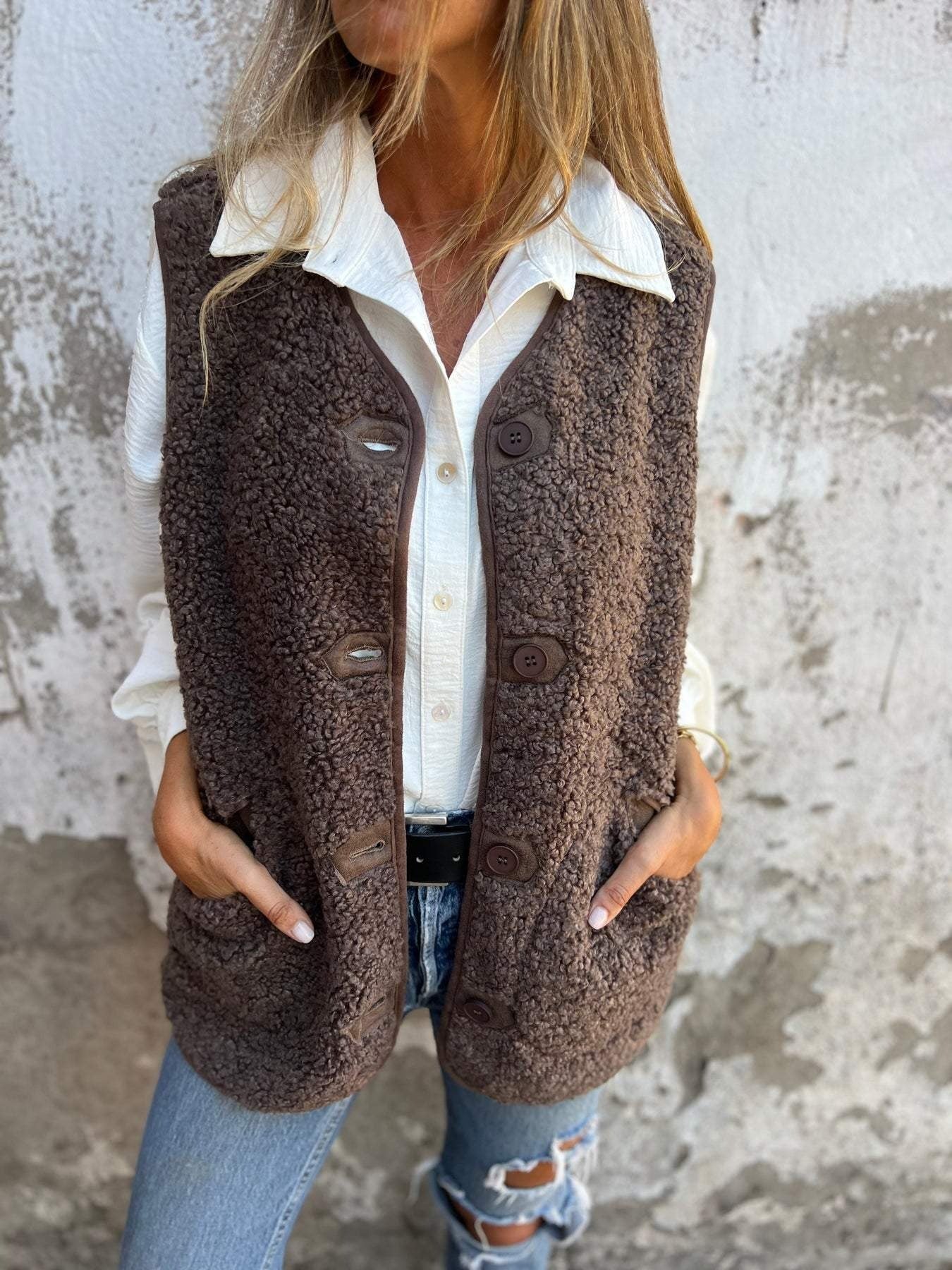WW | Lammfellfleece Lockere Passform Knopfleiste Weich und Warm