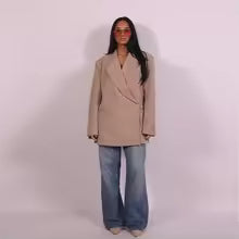 WW | Blazer Loose Fit Half Sleeve Cotton Lapel Button Front