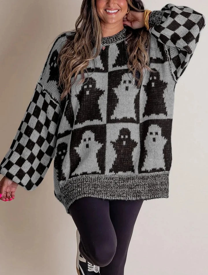 WW | Halloween Checkered Knit Sweater