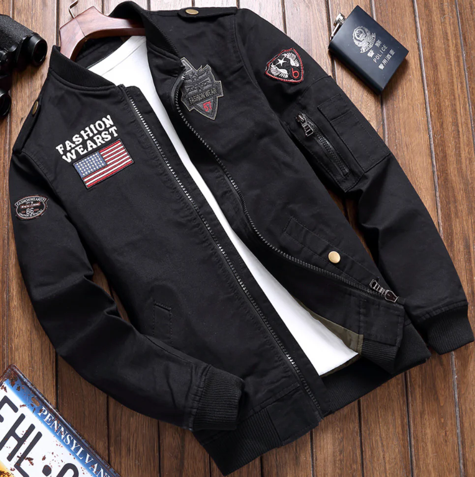 WW | Military Jacket Structured Fit Embroidered Details Zipper Closure