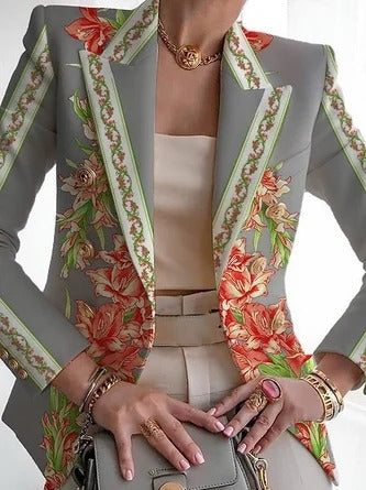 WW | Regular Fit Floral Pattern Shawl Collar Buckle Closure