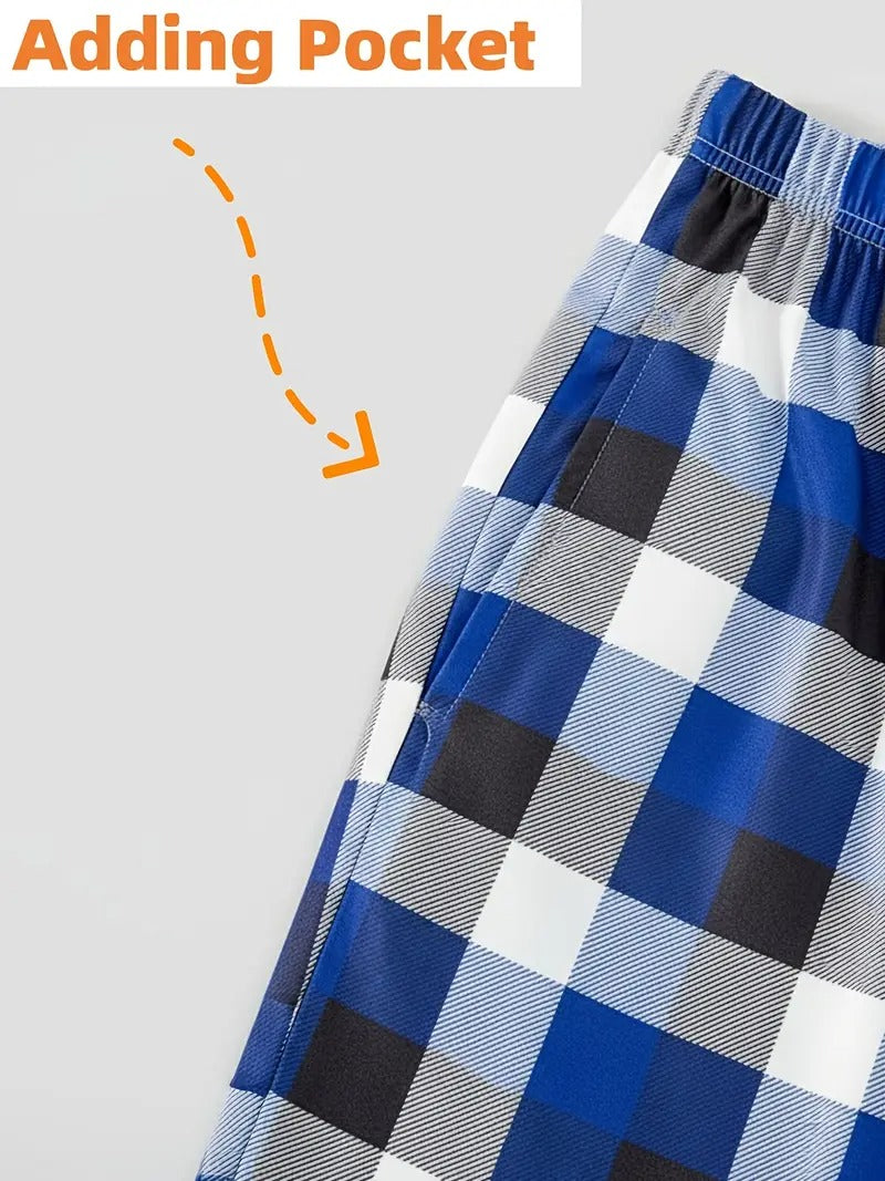 WW | "2025 Family Christmas Memories in the Making" Printed Blue and White Plaid Family Matching Pajamas