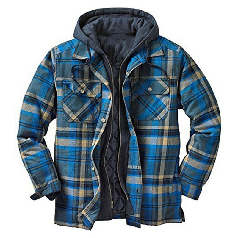 WW | Hemdjacke Lässig Geschnitten Gestepptes Futter Kapuze Flanell Karomuster