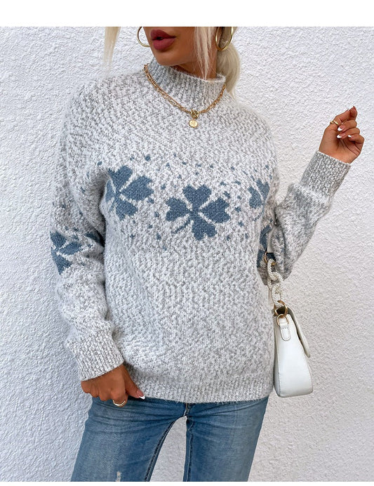 WW | Wool Knit Loose Fit High Collar Long Sleeves Patterned