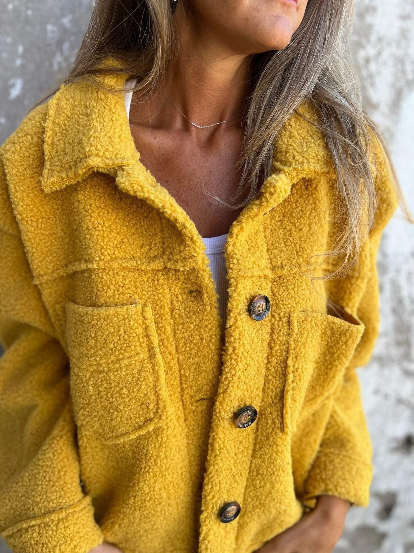 WW | Sheepskin Loose fit Wide collar Button front Casual style