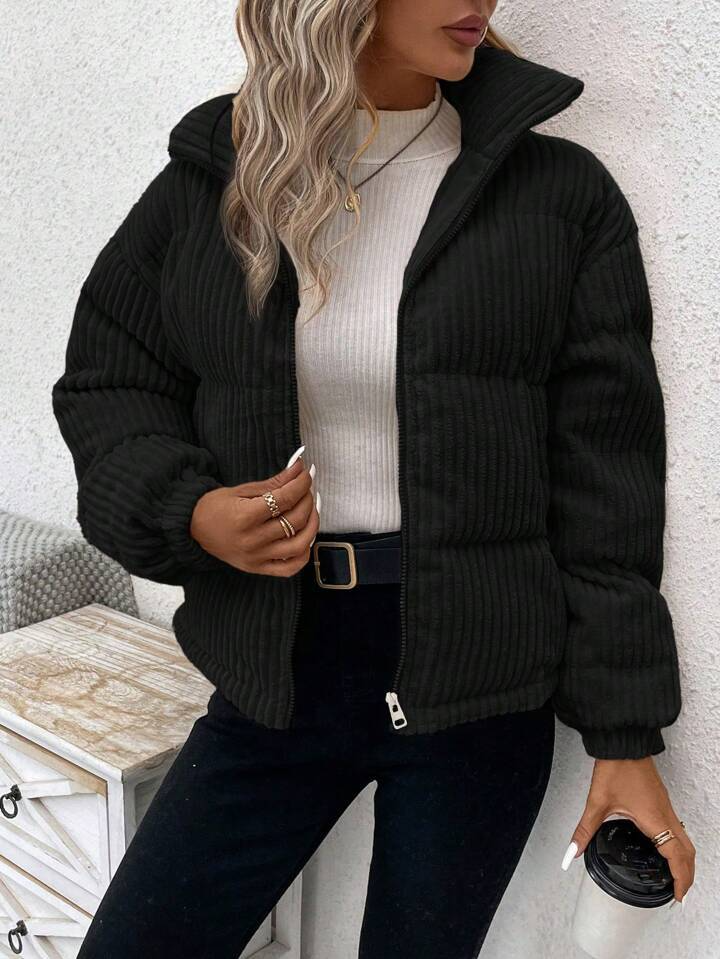 WW | Women's Corduroy Jacket – Relaxed Fit – Padded – High Collar – Front Zipper