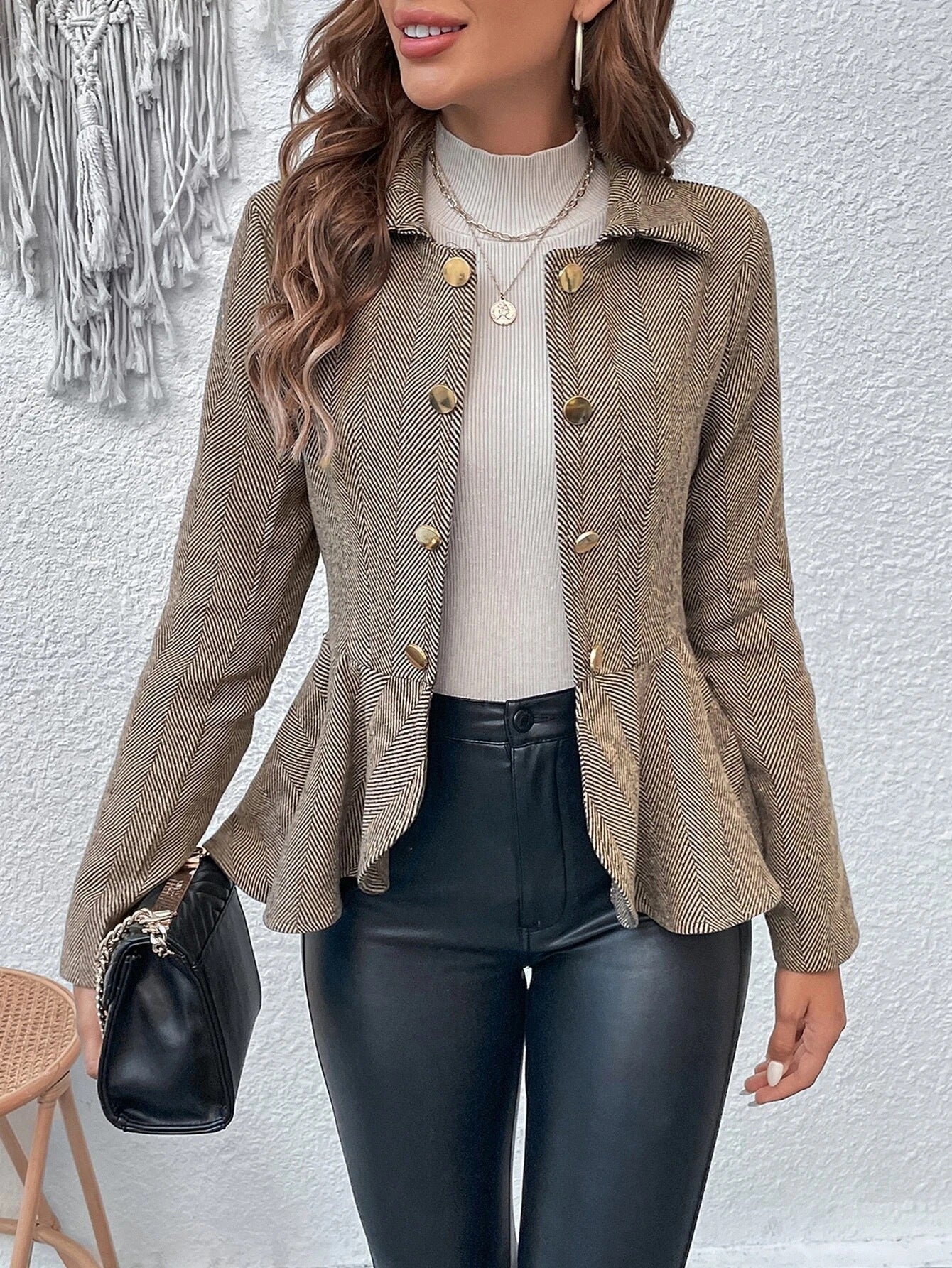 WW | Blazer Slim Passform Jacquard Doppelreiher Peplum Bürogebrauch
