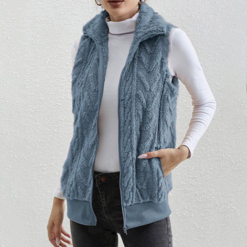 WW | Ohne Ärmel Jacquard Fleece Reißverschluss Hoher Kragen Relaxed Passform