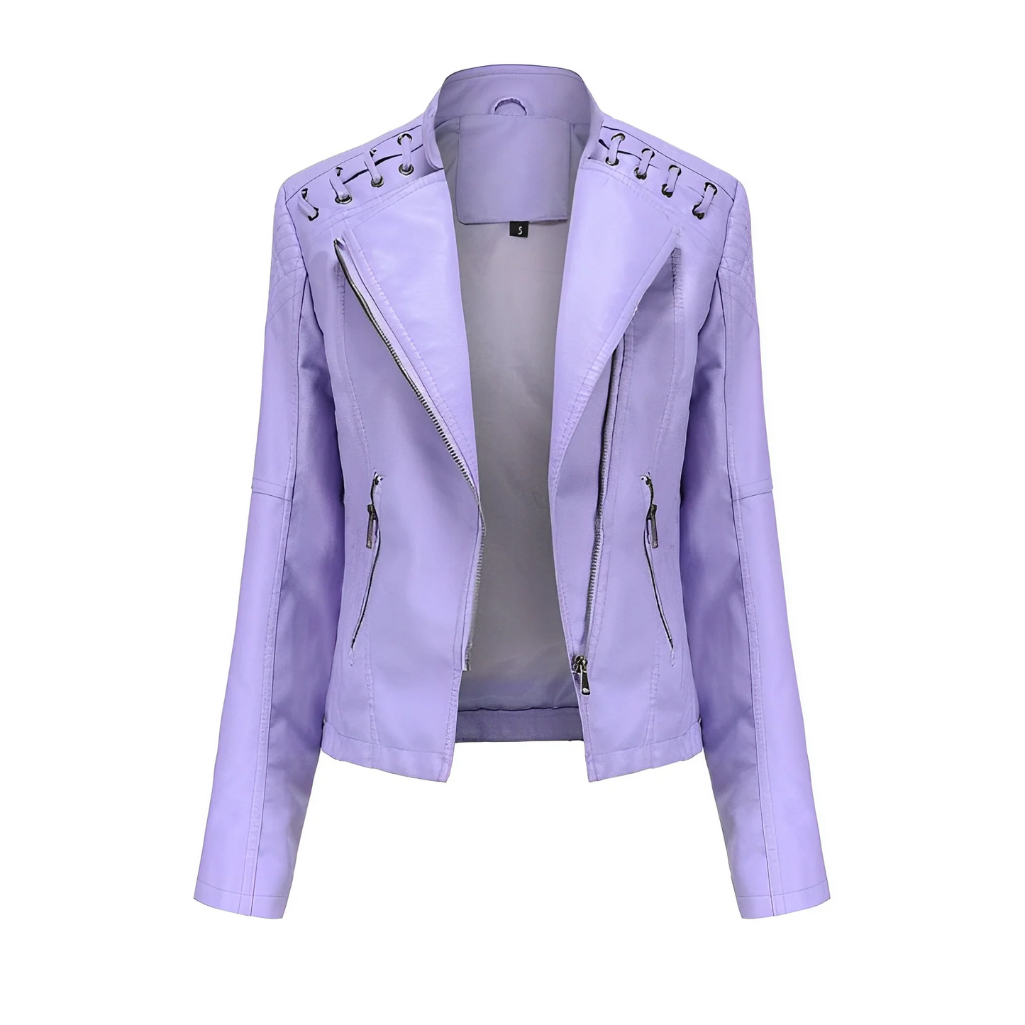WW | Lederjacke Slim Passform Asymmetrischer Reißverschluss Ge Quiltete Schultern