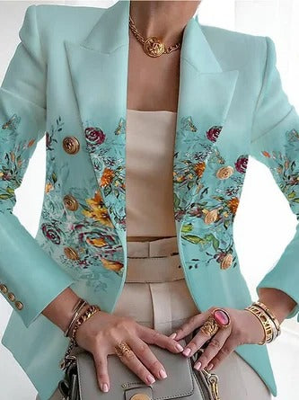 WW | Regular Fit Floral Pattern Shawl Collar Buckle Closure