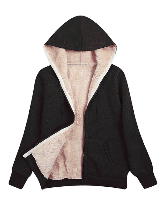 WW | Kapuzenjacke Lässige Passform Plüschfutter Reißverschluss und Taschen