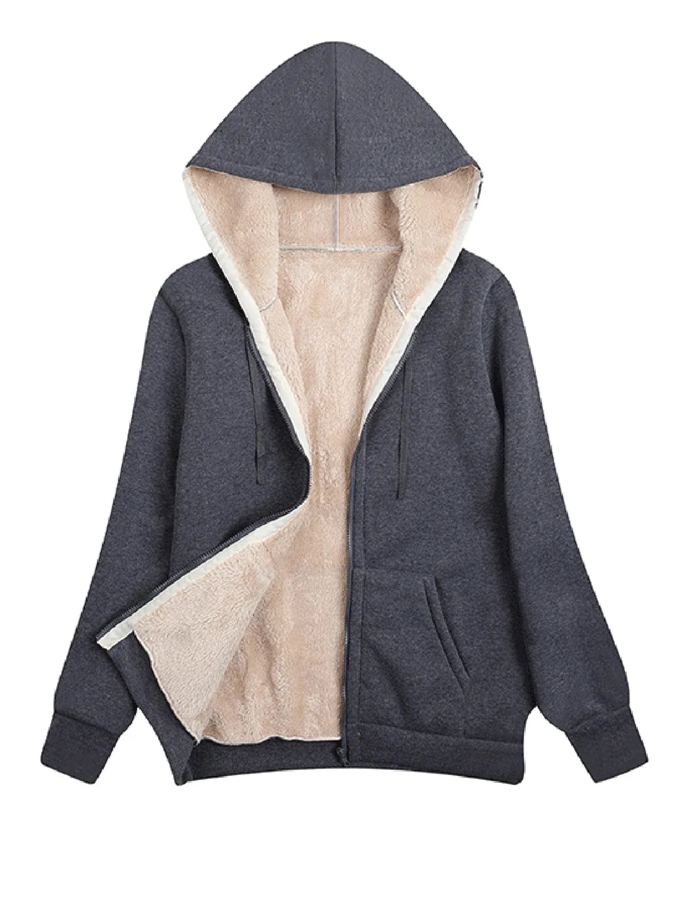 WW | Kapuzenjacke Lässige Passform Plüschfutter Reißverschluss und Taschen