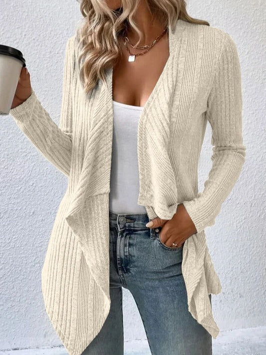 WW | Cardigan Wool Blend Relaxed Fit Rib Knit Open Draped Front