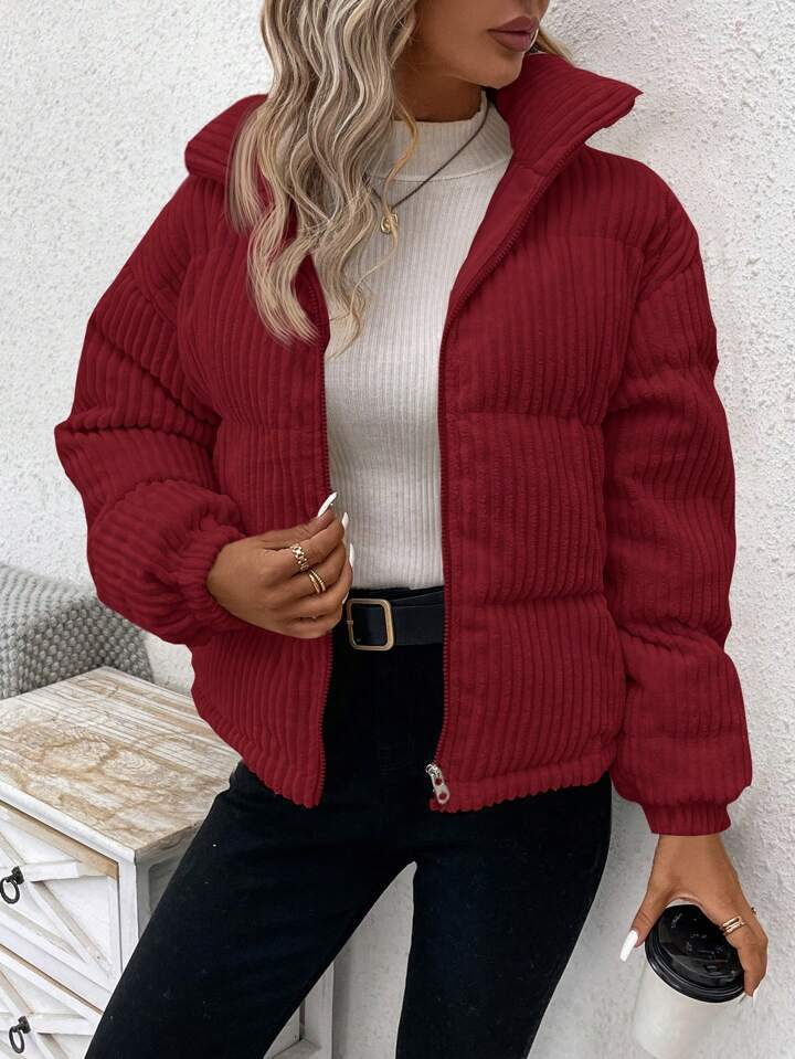 WW | Women's Corduroy Jacket – Relaxed Fit – Padded – High Collar – Front Zipper