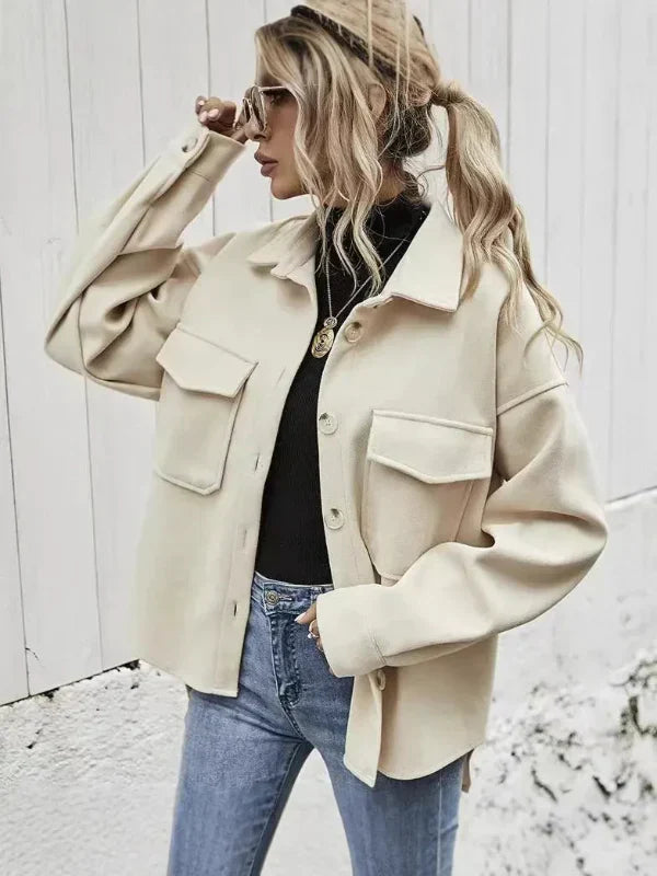 WW | Damen Wollmantel – Oversized Fit – Reverskragen – Knopfverschluss – Hüftlänge